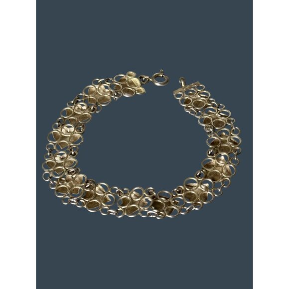 Vintage Sterling Silver Heart Link Bracelet 7.5" 925 Marked On Clasp Elegant Gif - Picture 5 of 5